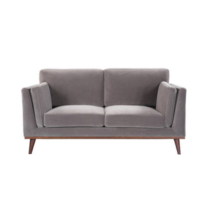 Gray sofa with wooden legs on a white background