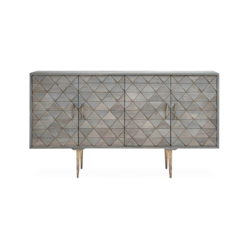 Decorative sideboard with geometric pattern on a white background