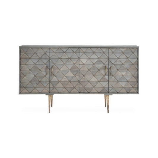 Decorative sideboard with geometric pattern on a white background
