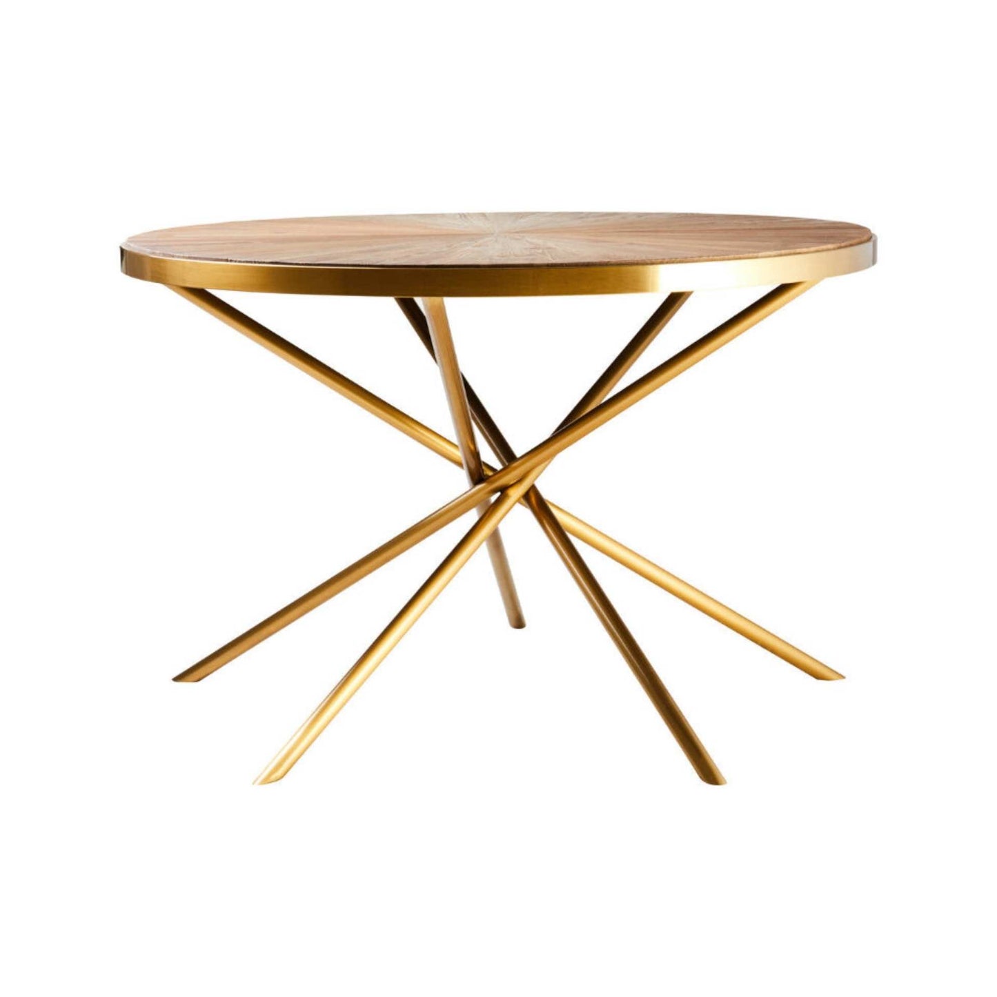 Modern dining room with a round table, chairs, and decorative elements.