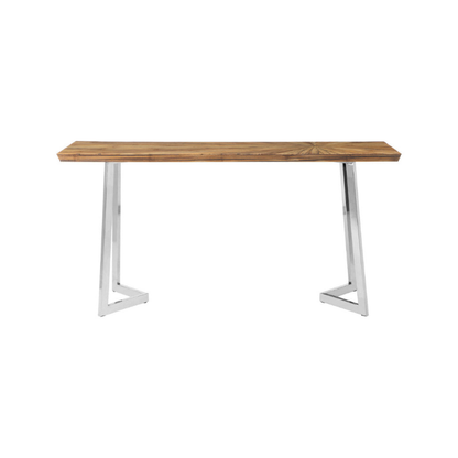 Wooden console  table with metal legs on a white background
