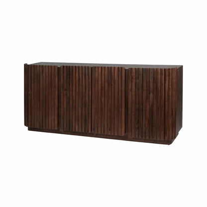 Wooden sideboard with a dark brown finish on a white background