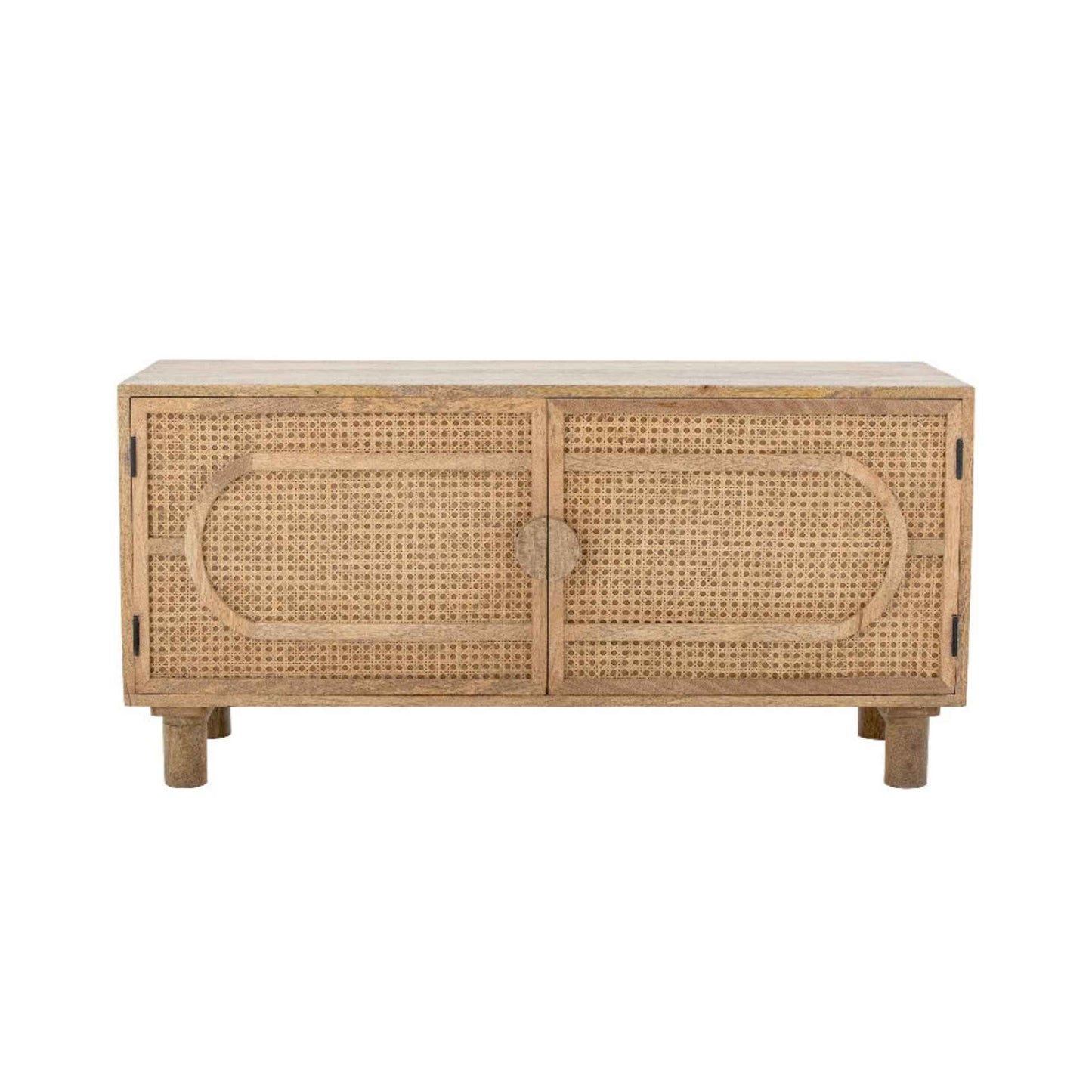 Wicker sideboard with two doors on a white background