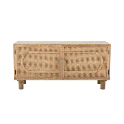 Wicker sideboard with two doors on a white background