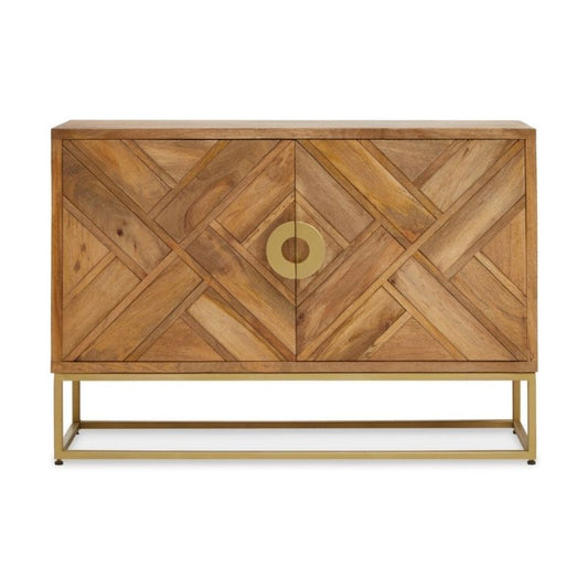 Wooden cabinet with geometric pattern on a white background
