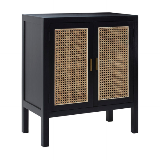 Ardela & Co Celso Black Sideboard with Two Rattan Doors