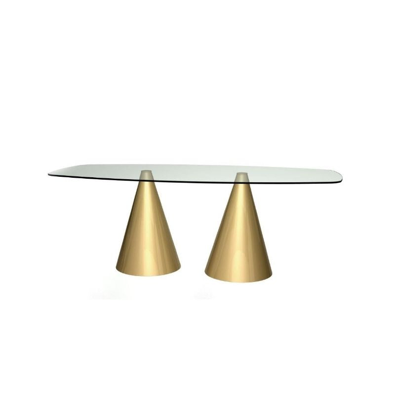 Gillmore Clear Glass Top & Twin Brass Base Rectangular Dining Table