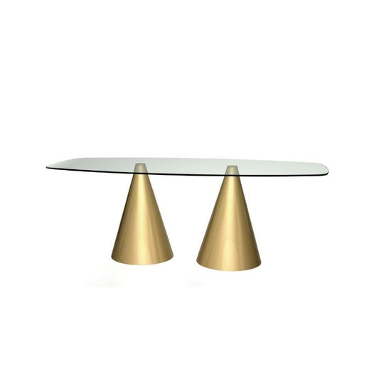 Gillmore Clear Glass Top & Twin Brass Base Rectangular Dining Table