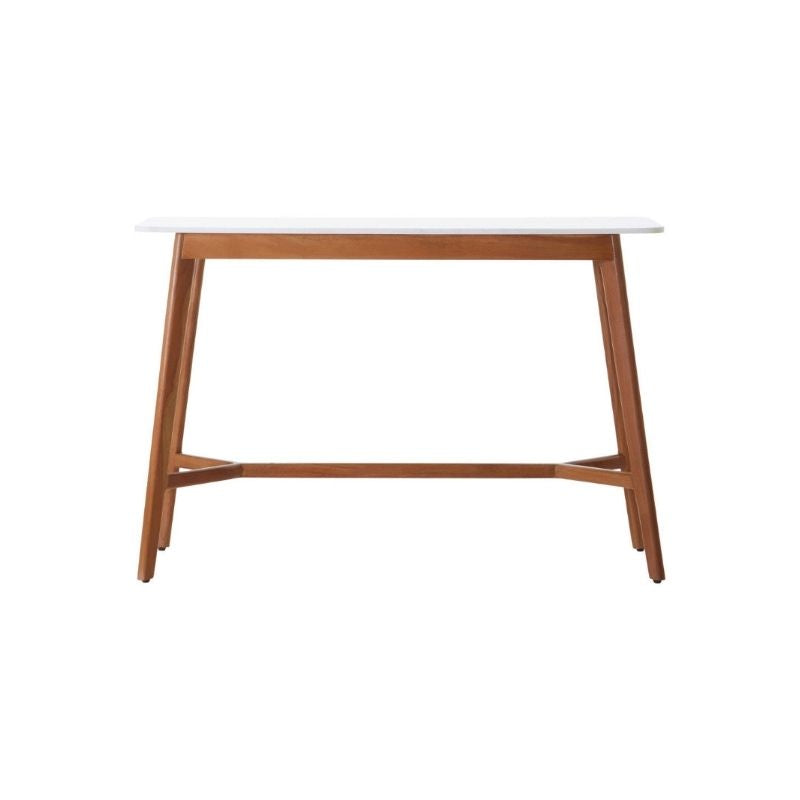 Wooden table with a white top on a white background