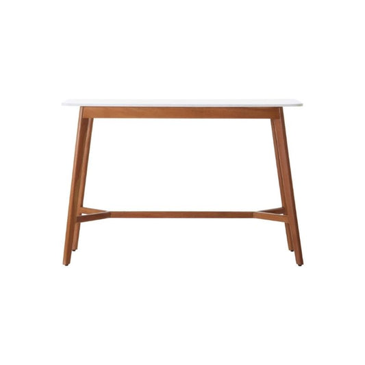 Wooden table with a white top on a white background