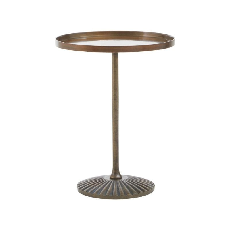 Bronze side table with a round top on a white background