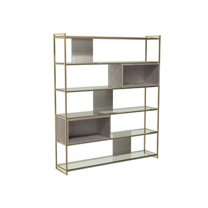 Gillmore Federico Weathered Oak Veneer & Brass Frame Bookcase Bookcase