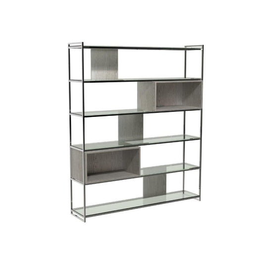 Bookshelf with glass shelves on a white background