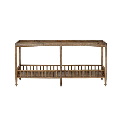 Wooden console table with a shelf on a white background