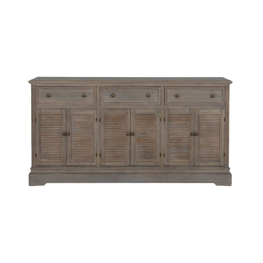 Wooden sideboard with a rustic finish on a white background