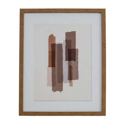 Framed abstract art piece with brown and beige colors on a white background
