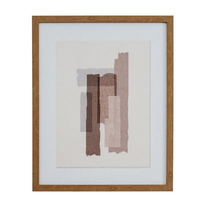 Framed abstract art piece with brown and beige colors on a white background