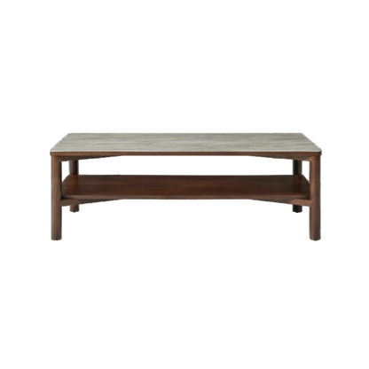 Wooden coffee table with a shelf on a white background